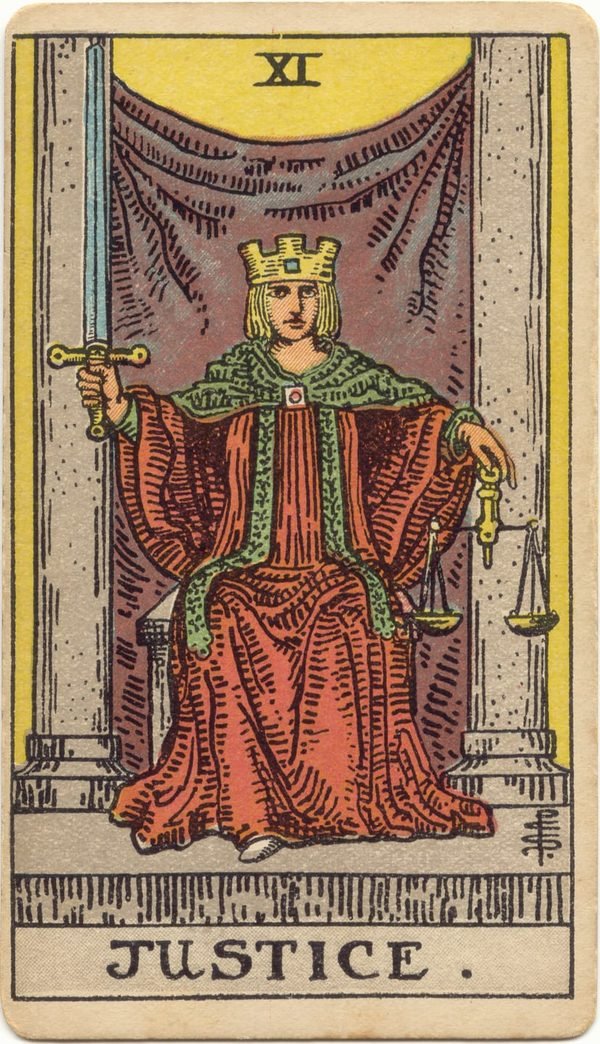 Carta A Justiça do baralho Rider-Waite-Smith