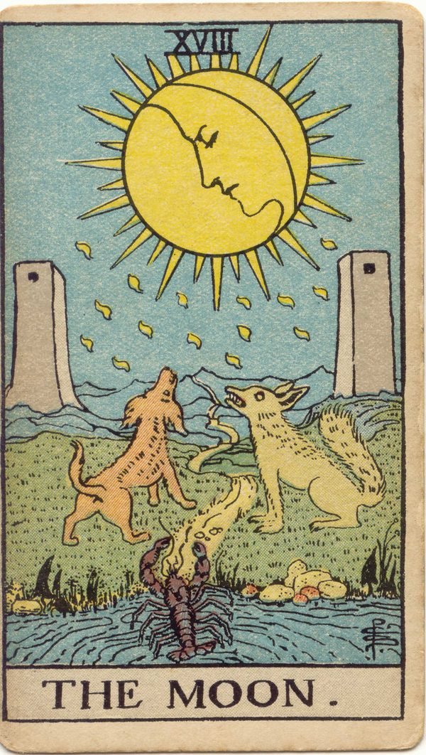 Carta A Lua do baralho Rider-Waite-Smith