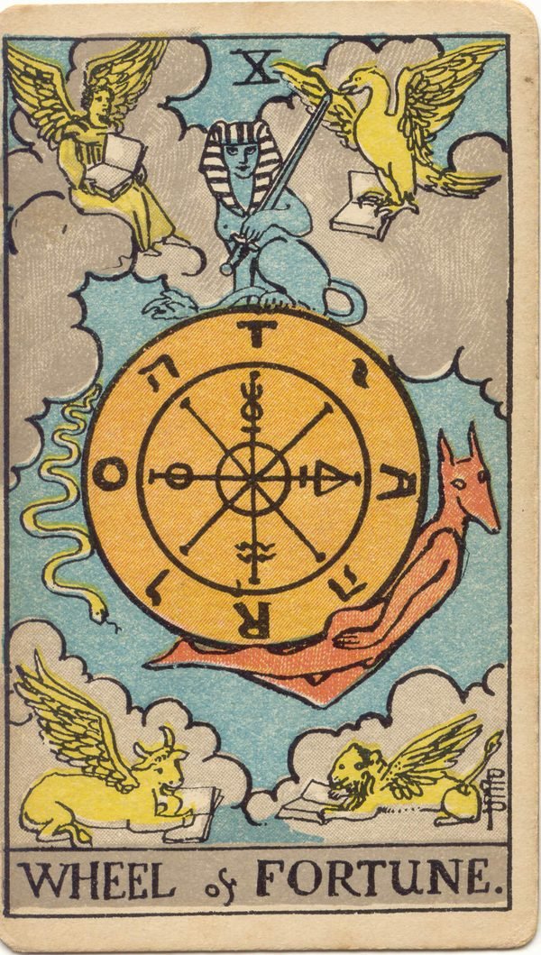 Carta A Roda da Fortuna do baralho Rider-Waite-Smith